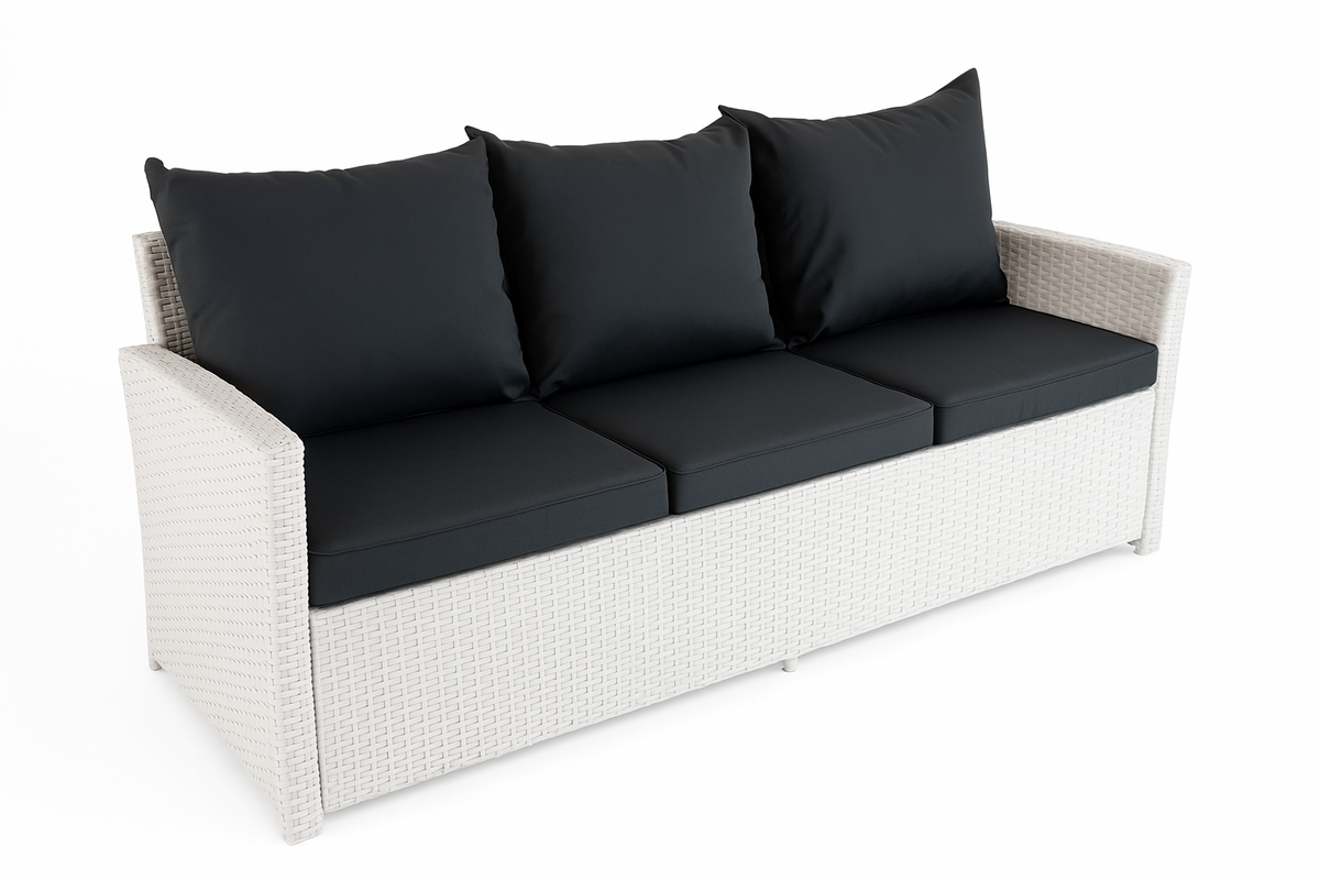 3-sitsig utomhussoffa 175 x 60 x 74 cm – polyrotting, vit/grå