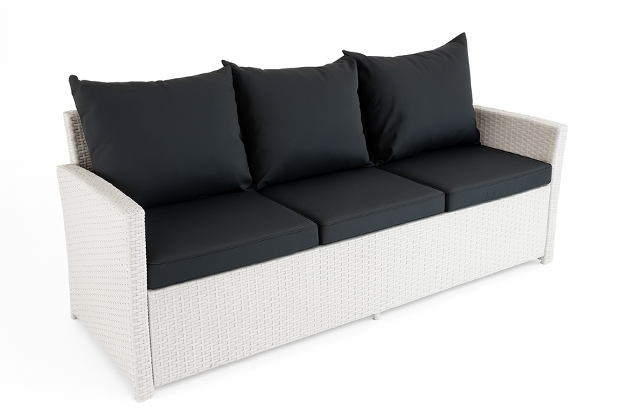 3-sitsig utomhussoffa 175 x 60 x 74 cm – polyrotting, vit/grå