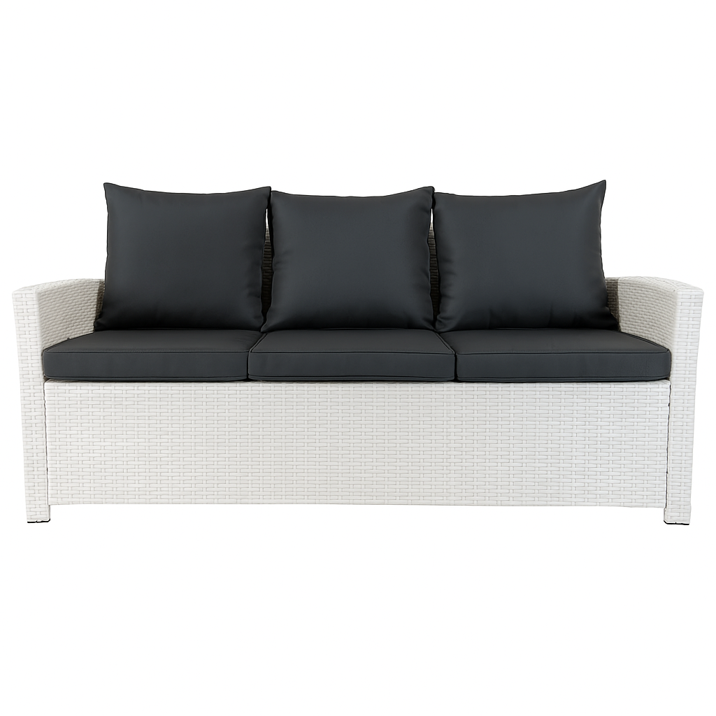 3-sitsig utomhussoffa 175 x 60 x 74 cm – polyrotting, vit/grå