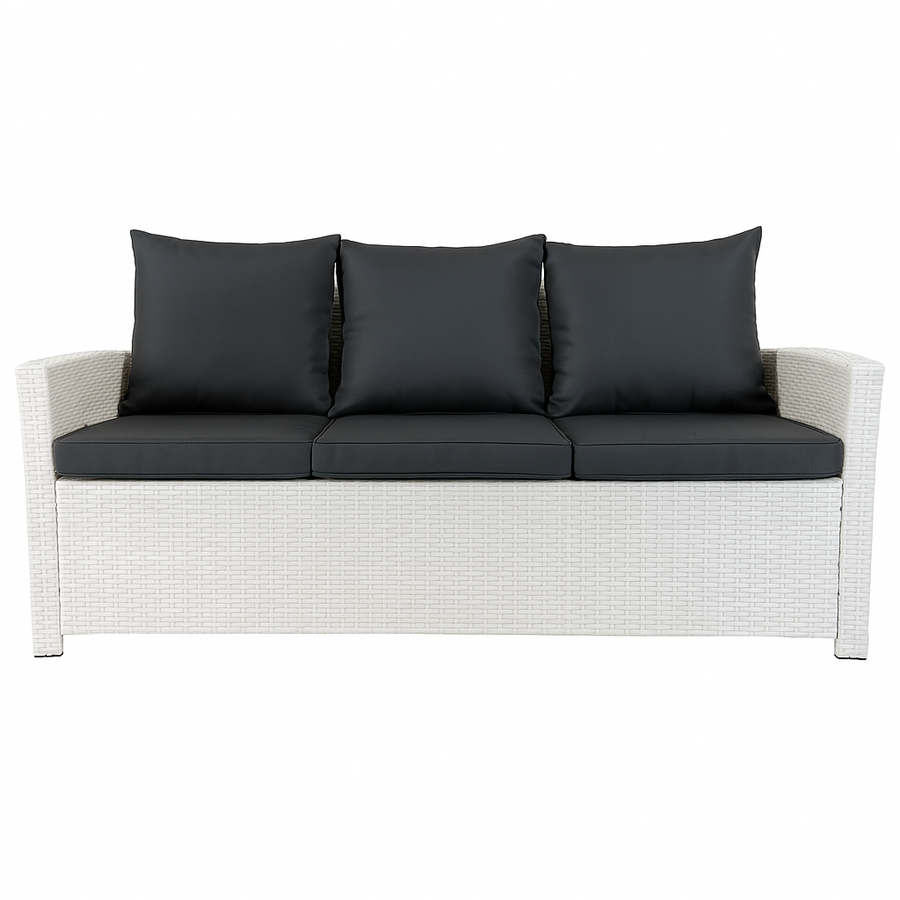 3-sitsig utomhussoffa 175 x 60 x 74 cm – polyrotting, vit/grå