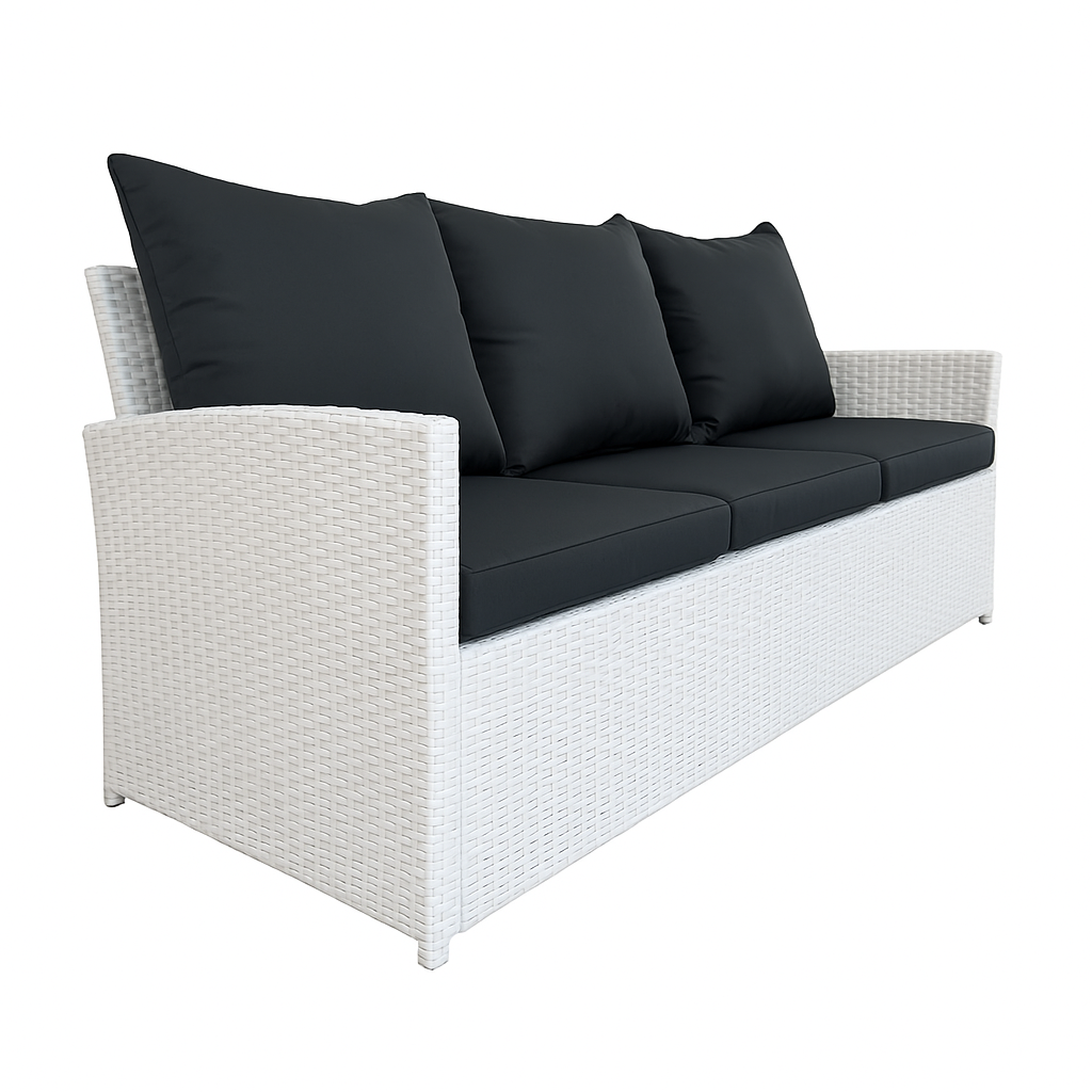 3-sitsig utomhussoffa 175 x 60 x 74 cm – polyrotting, vit/grå