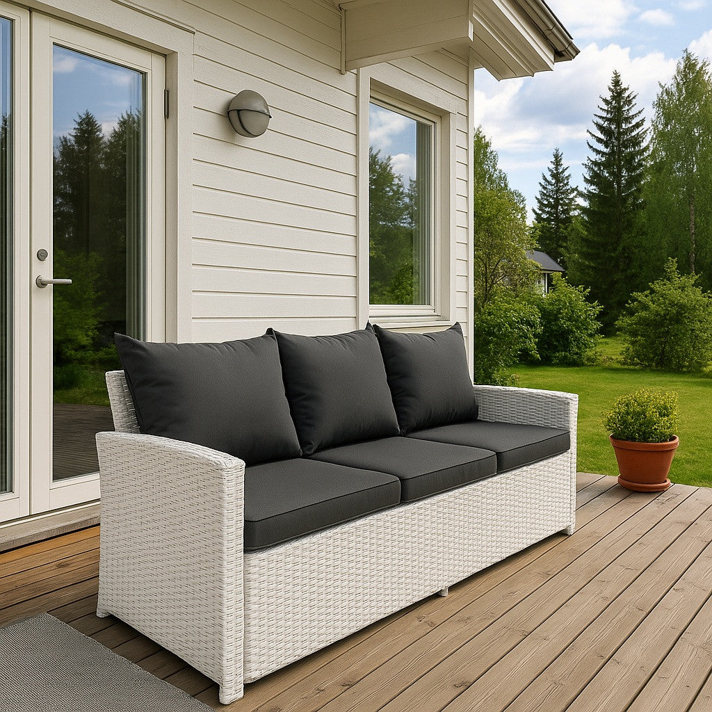 POHJOLA GARDEN Polyrottinki Ulkosohva 3-istuttava, valkoinen/harmaa, 175x60x74, Emma