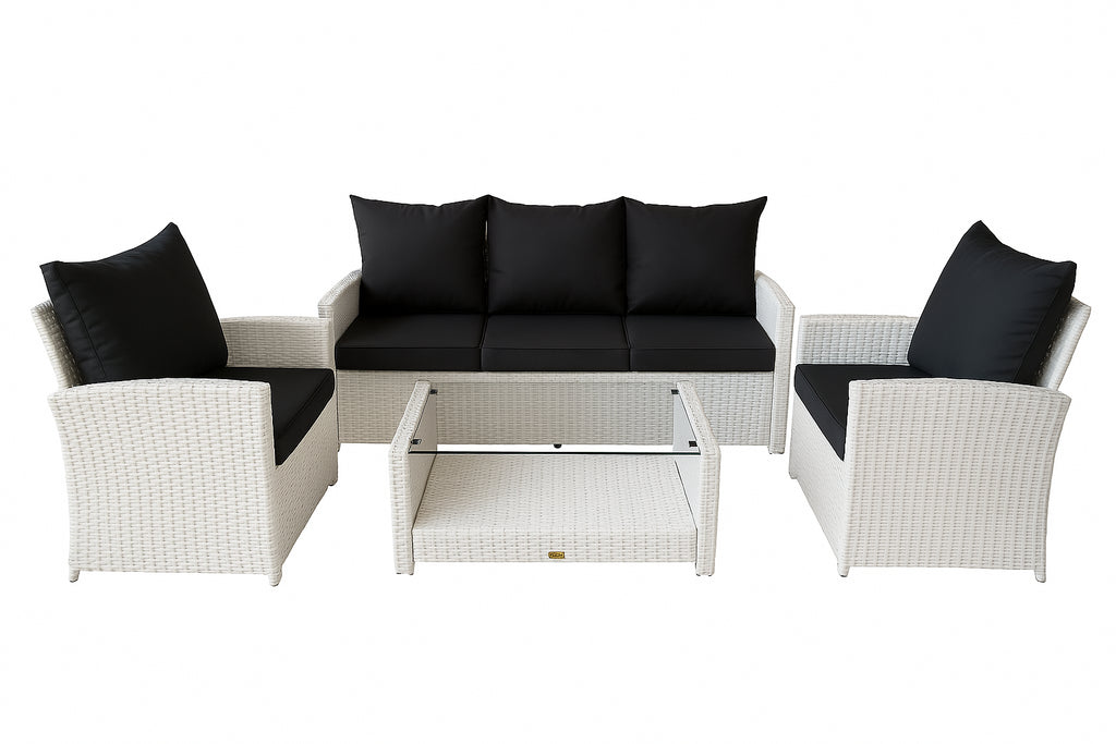 POHJOLA GARDEN Polyrottinki Sohvaryhmä 4-osainen, Valkoinen/harmaa, MATLEENA