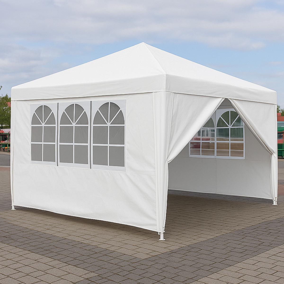 Pop-up juhlateltta 3 x 3 m – irrotettavat sivuseinät, 210D Oxford-kangas, valkoinen