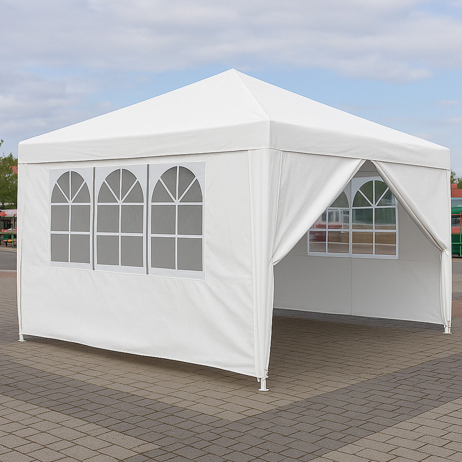 Pop-up festtält 3 x 3 m – avtagbara sidoväggar, 210D Oxford-tyg, vitt