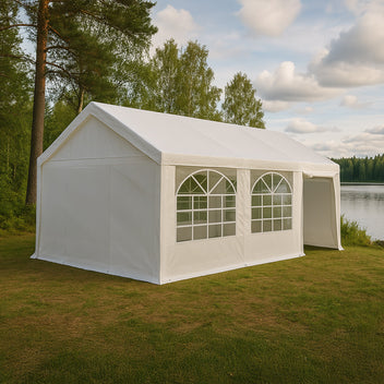 Juhlateltta 4 x 6 m STRONG – galvanoitu teräsrunko, PE 180 g/m², irrotettavat sivuseinät