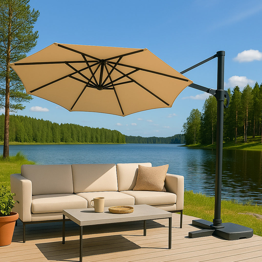 POHJOLA GARDEN PREMIUM Riippuva Aurinkovarjo 3m, beige, suljettava, säädettävä