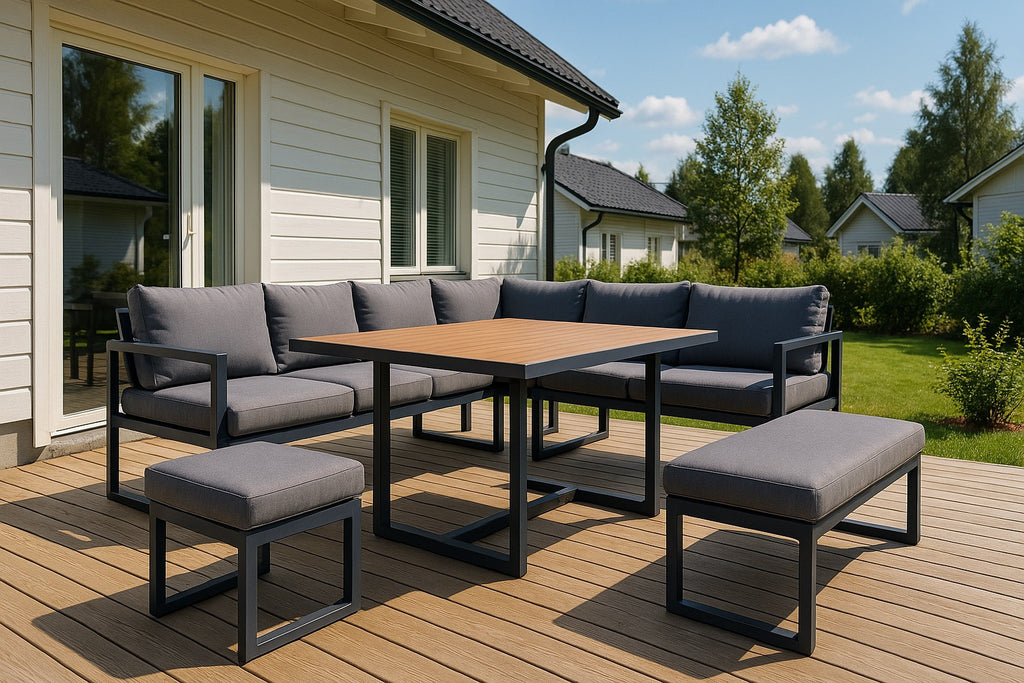 POHJOLA GARDEN Kulmasohvaryhmä Lounge, Kulmasohva, Pöytä & 2 Jakkaraa