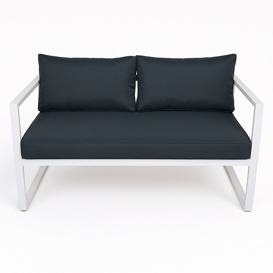 2-sitsig utomhussoffa 130 x 75 cm – 10 cm stoppning, stålram, vit/grå