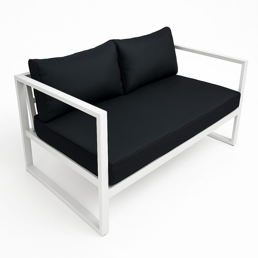 2-sitsig utomhussoffa 130 x 75 cm – 10 cm stoppning, stålram, vit/grå