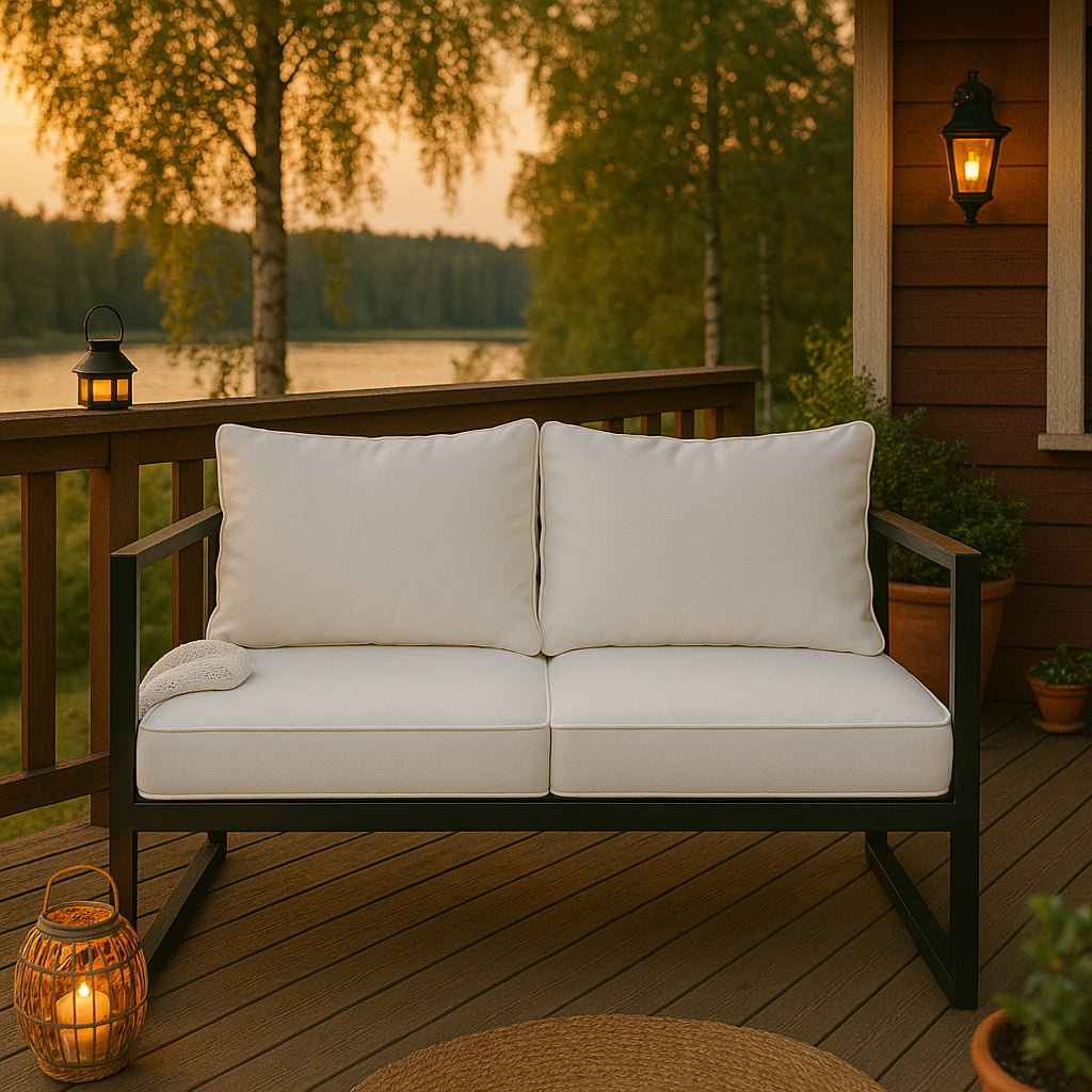 POHJOLA GARDEN 2-istuttava Ulkosohva ISLA 130 CM, Musta / Vaalea Beige