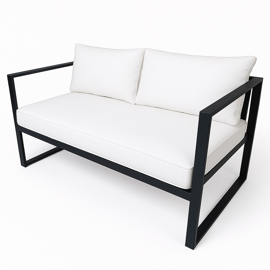 2-sitsig utomhussoffa 130 x 75 cm – 10 cm stoppning, stålram, svart/ljusbeige