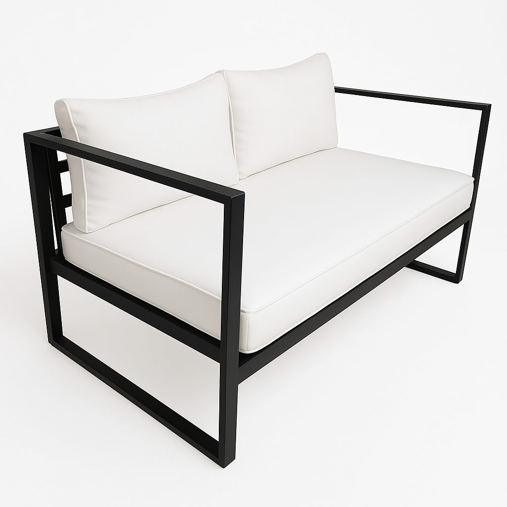2-istuttava ulkosohva 130 x 75 cm – 10 cm pehmusteet, teräsrunko, musta/vaalea beige