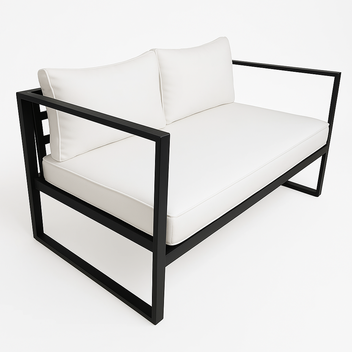 2-istuttava ulkosohva 130 x 75 cm – 10 cm pehmusteet, teräsrunko, musta/vaalea beige