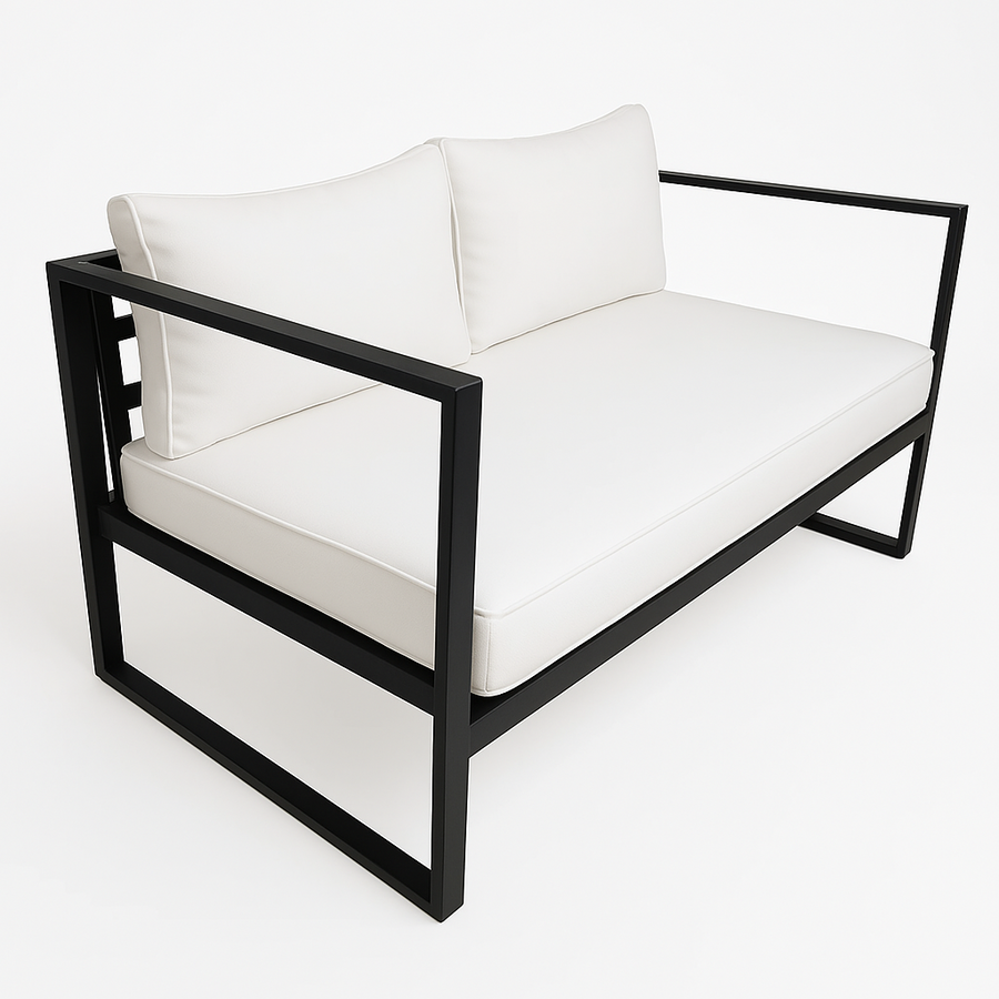 2-sitsig utomhussoffa 130 x 75 cm – 10 cm stoppning, stålram, svart/ljusbeige