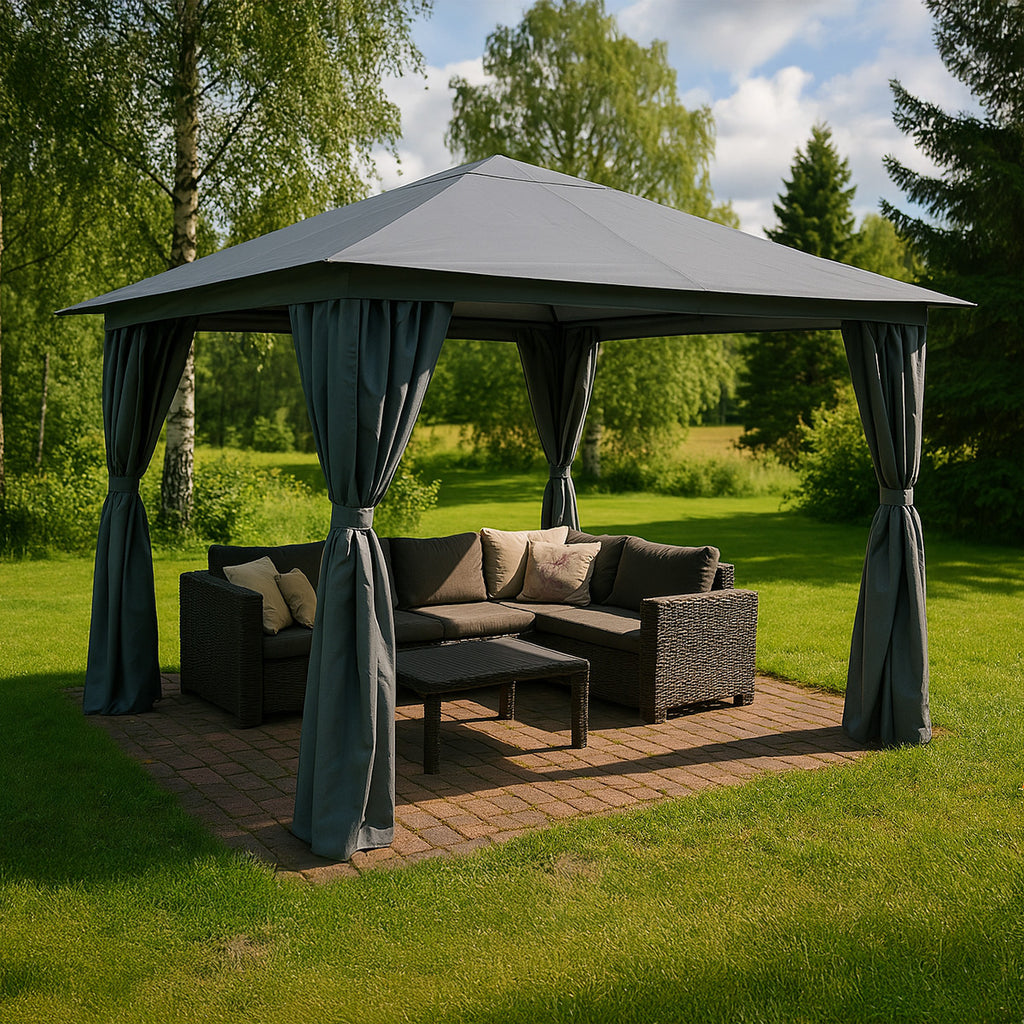 POHJOLA GARDEN NIKO Pihapaviljonki 3x4m / Paviljonki Katos Terassille Ja Pihalle, Vihreä harmaa