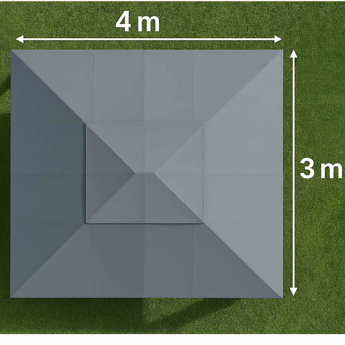 B-OUT! Pihapaviljonki 3 x 4 m – teräsrunko, PA-pinnoitettu katto, sivuverhot, vihreänharmaa - LUE TUOTEKUVAUS