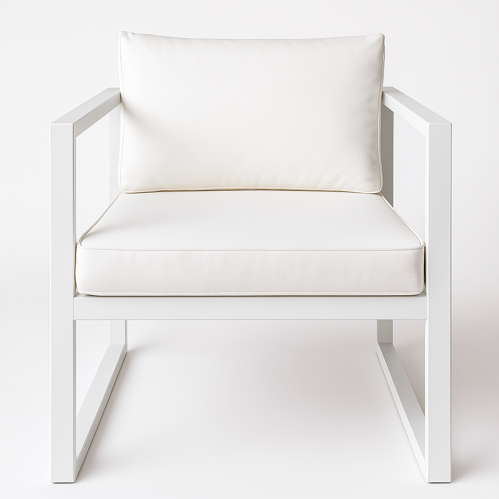 Puutarhatuoli käsinojilla 70 x 75 cm – 10 cm pehmuste, teräsrunko, valkoinen/vaalea beige