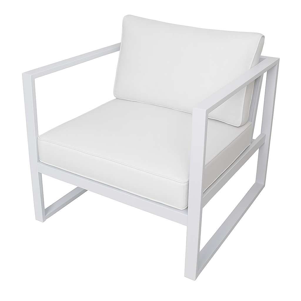 Puutarhatuoli käsinojilla 70 x 75 cm – 10 cm pehmuste, teräsrunko, valkoinen/vaalea beige