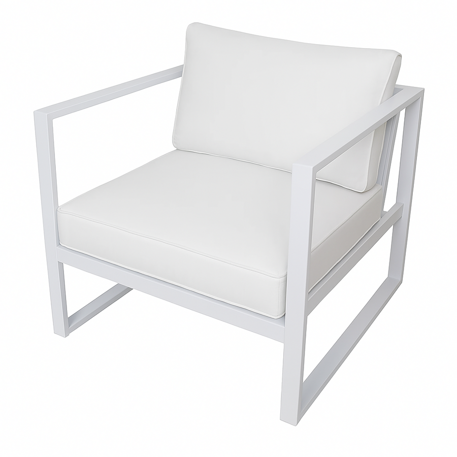 Puutarhatuoli käsinojilla 70 x 75 cm – 10 cm pehmuste, teräsrunko, valkoinen/vaalea beige