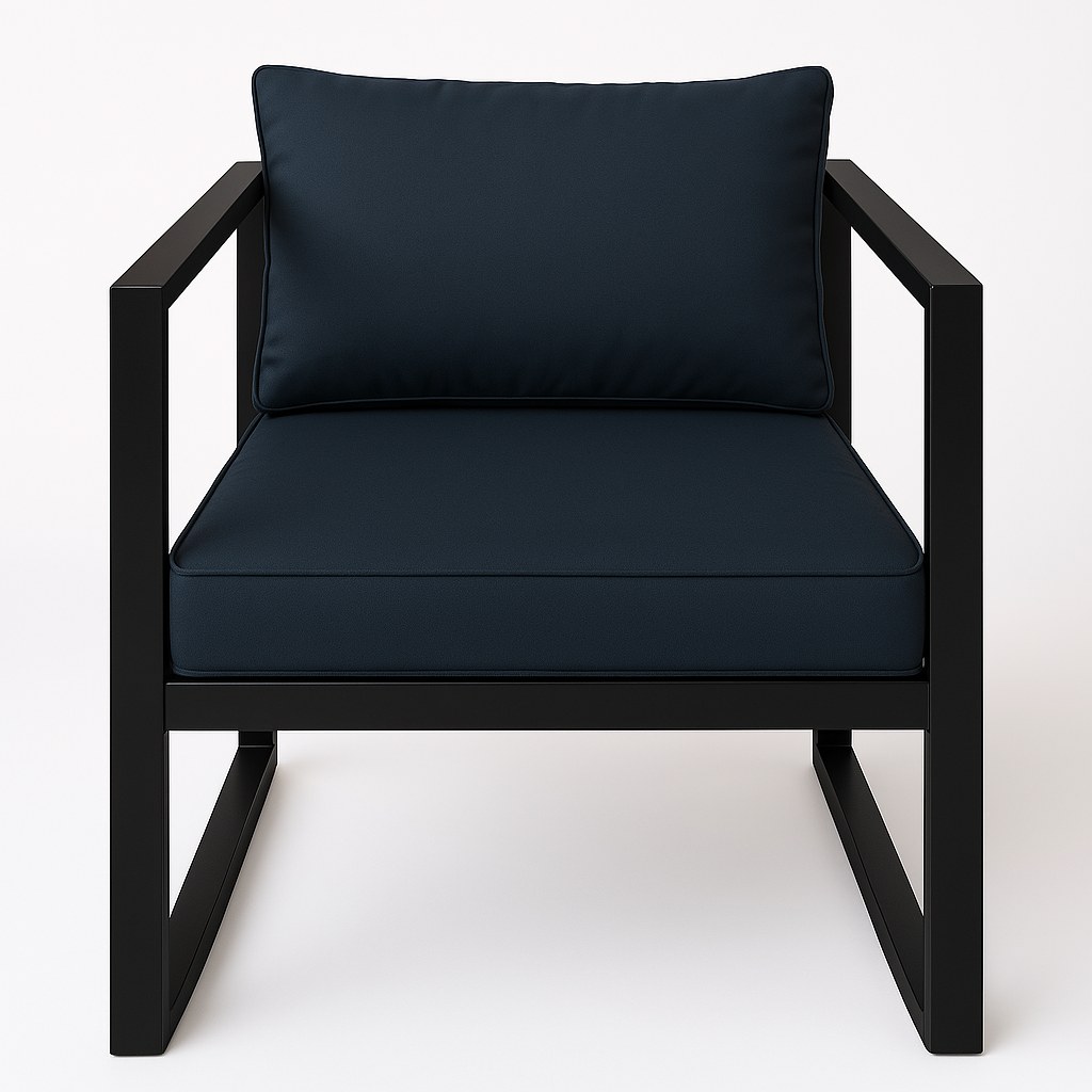 Trädgårdsstol med armstöd 70 x 75 cm – 10 cm stoppning, stålram, svart/grå