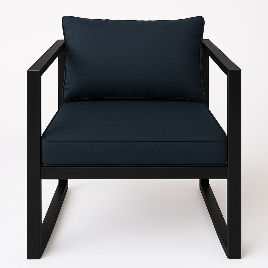 Trädgårdsstol med armstöd 70 x 75 cm – 10 cm stoppning, stålram, svart/grå