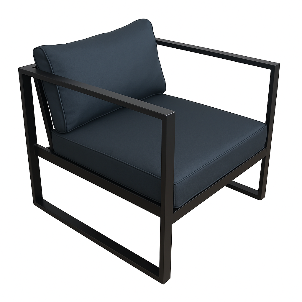 Trädgårdsstol med armstöd 70 x 75 cm – 10 cm stoppning, stålram, svart/grå