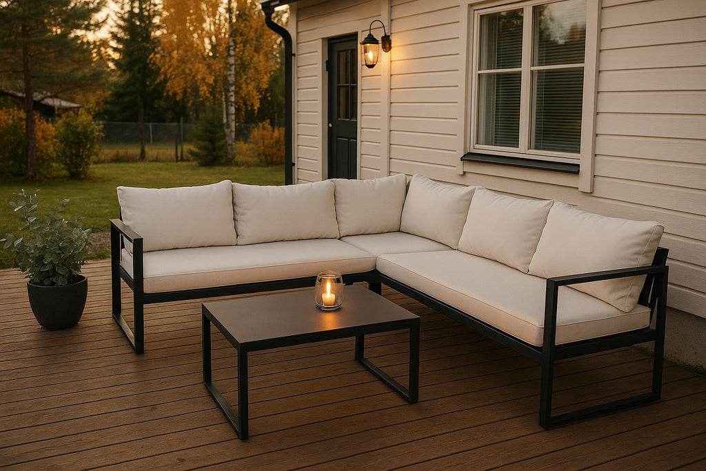 POHJOLA GARDEN Metalli Kulmasohvaryhmä ja Puutarhapöytä Ulos, MARIA