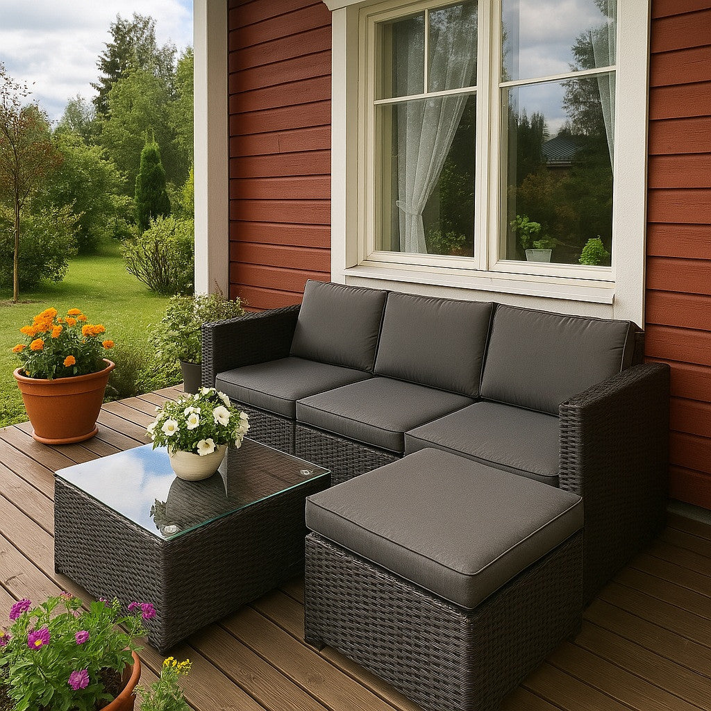 POHJOLA GARDEN Polyrottinkinen Ulkosohva EEVI, Musta / Harmaa