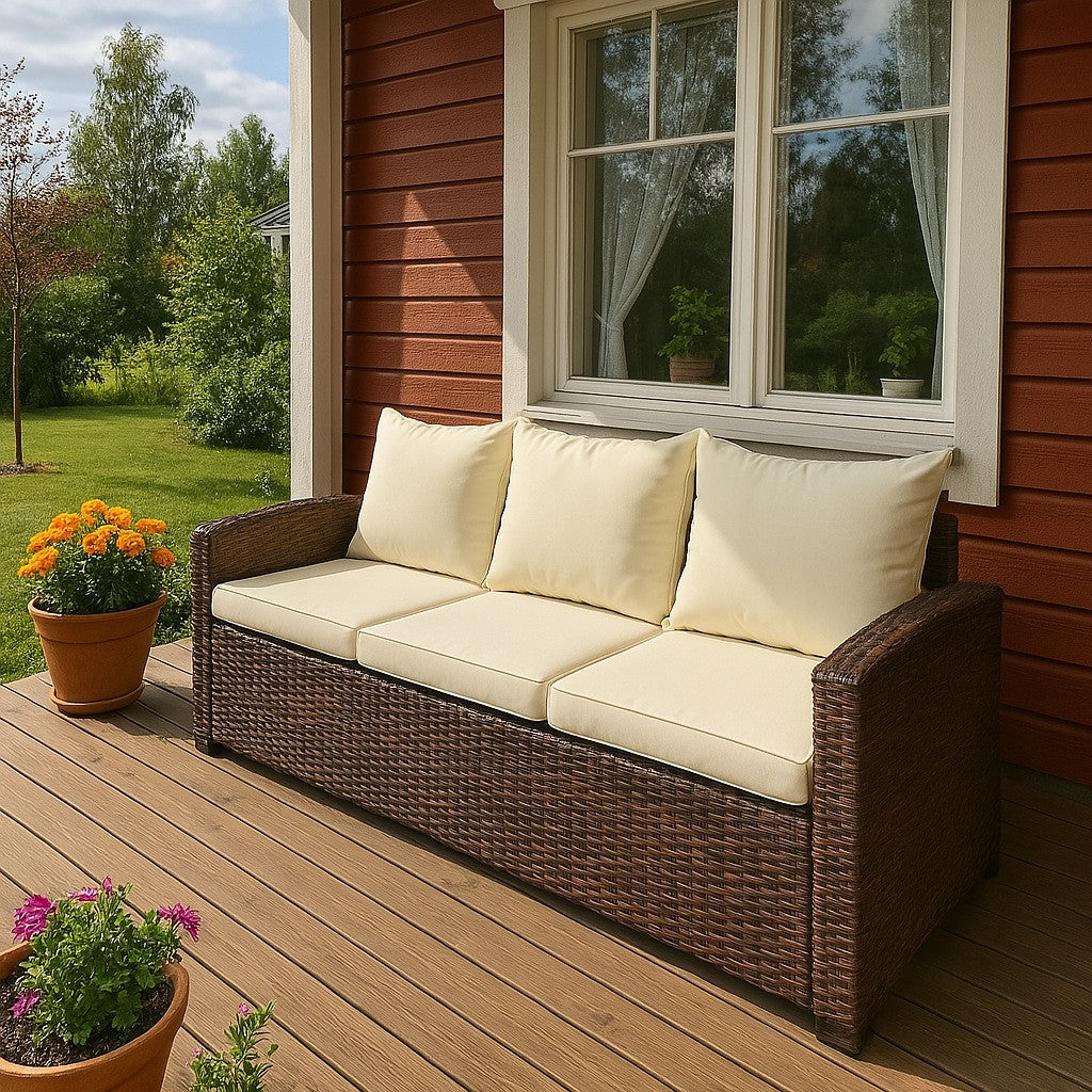 POHJOLA GARDEN Polyrottinki Ulkosohva 3-istuttava, ruskea/beige, 175x60x74, Emma