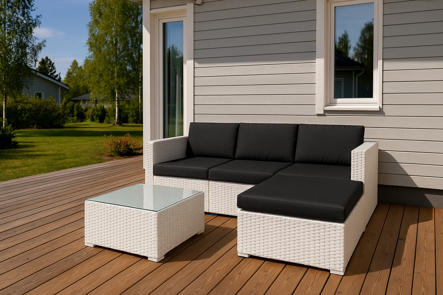 POHJOLA GARDEN Polyrottinkinen Ulkosohva EEVI, Valkoinen / harmaa