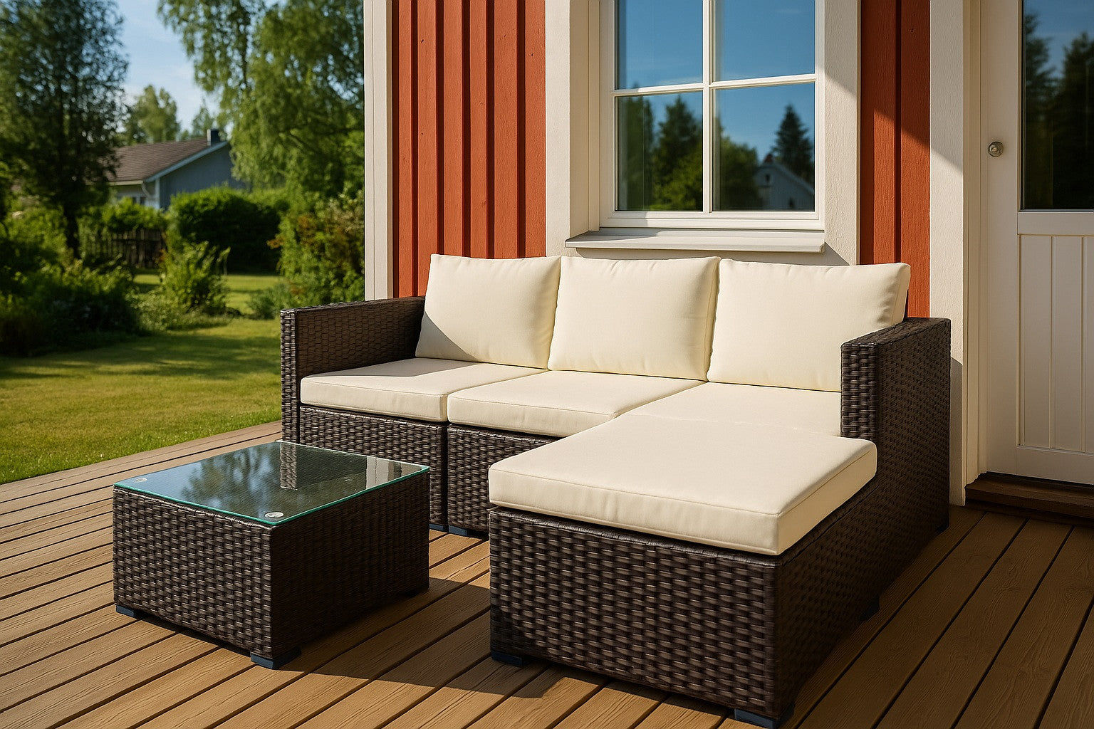 POHJOLA GARDEN Polyrottinkinen Ulkosohva EEVI, Musta / beige