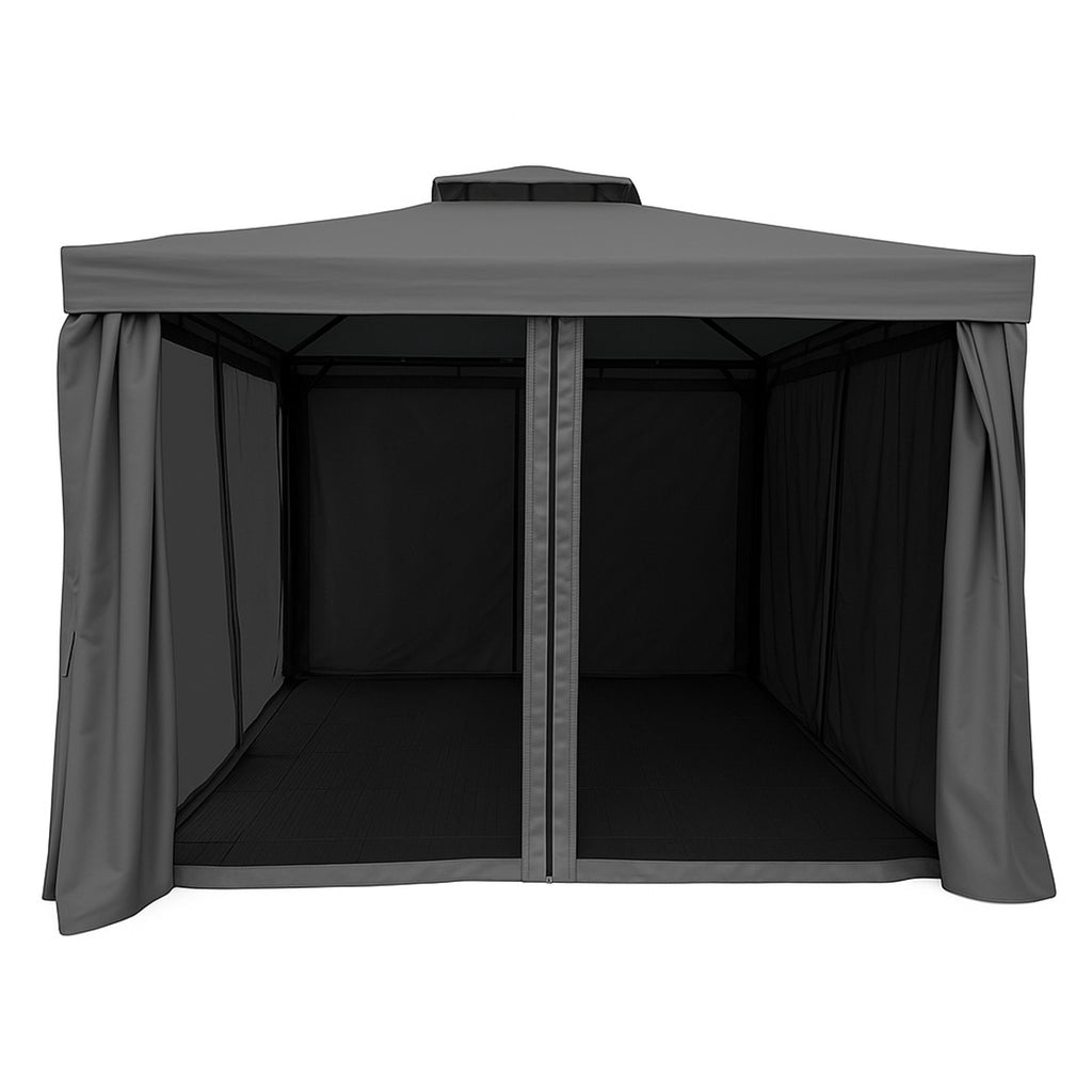 POHJOLA GARDEN Kestävä PREMIUM Pihapaviljonki 3x3m / Paviljonki Katos Terassille ja Pihalle Hyttysverkolla, Harmaa