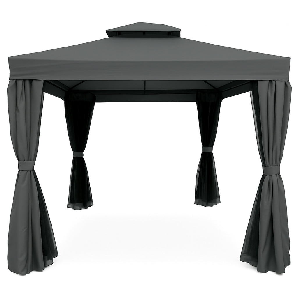 POHJOLA GARDEN Kestävä PREMIUM Pihapaviljonki 3x3m / Paviljonki Katos Terassille ja Pihalle Hyttysverkolla, Harmaa