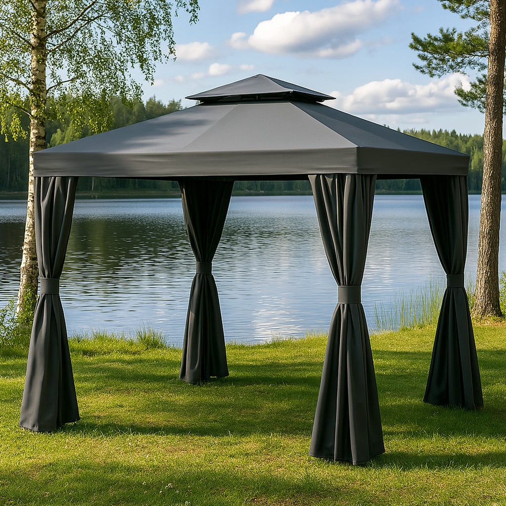 POHJOLA GARDEN Kestävä PREMIUM Pihapaviljonki 3x3m / Paviljonki Katos Terassille ja Pihalle Hyttysverkolla, Harmaa