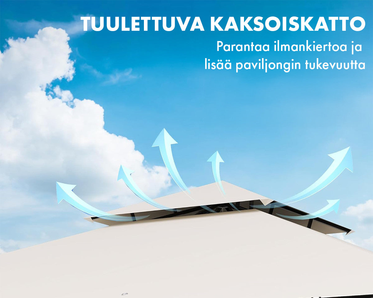 Trädgårdspaviljong 3 x 3 m – aluminiumram, myggnät, 250 g/m² PVC-tak