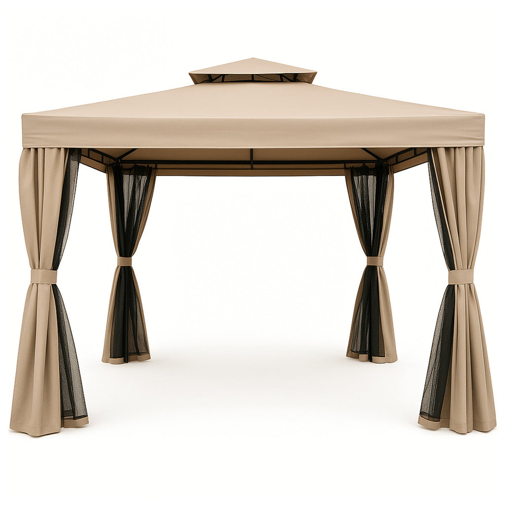 POHJOLA GARDEN Kestävä PREMIUM Pihapaviljonki 3x3m / Paviljonki Katos Terassille ja Pihalle Hyttysverkolla, beige