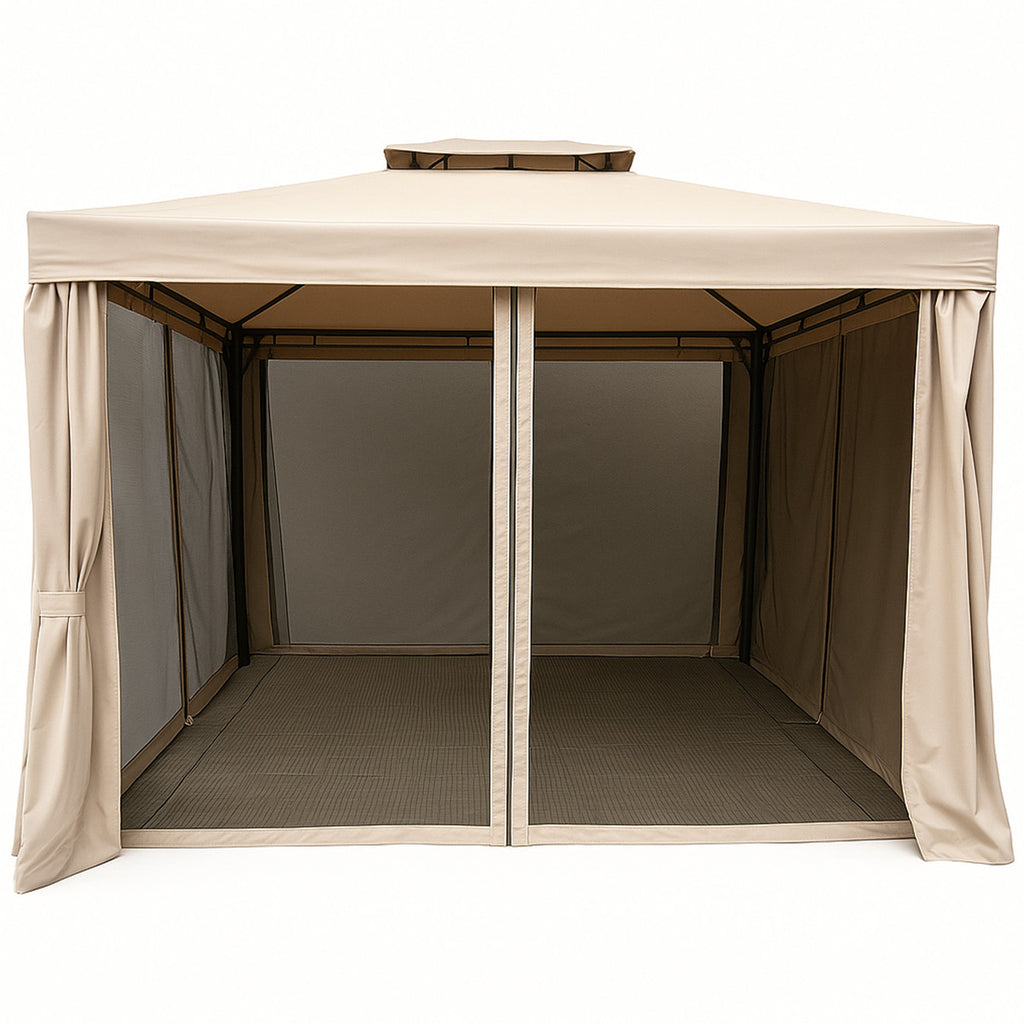 POHJOLA GARDEN Kestävä PREMIUM Pihapaviljonki 3x3m / Paviljonki Katos Terassille ja Pihalle Hyttysverkolla, beige