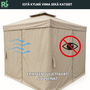 Trädgårdspaviljong 3 x 3 m – aluminiumram, myggnät, 250 g/m² PVC-tak, grå