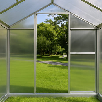 Kasvihuone 10 m² – 4 mm 800 g/m² kennolevyt, sokkeli, alumiinirunko