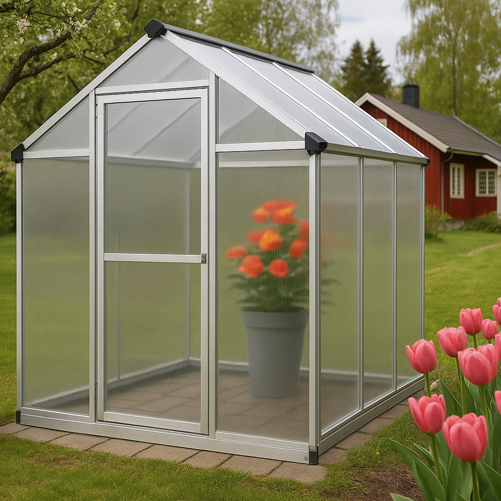 POHJOLA GARDEN Kasvihuone 3,3m² Tukeva Runko, Paksut Paneelit, Sokkeli & Rännit - Helppo Koota