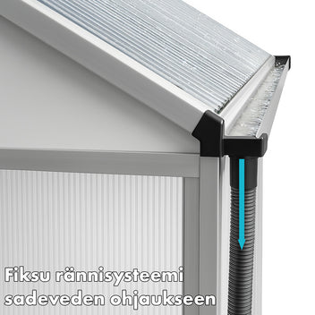 Växthus 5,4 m² – 4 mm cellplåt, aluminiumram, sockel och rännor