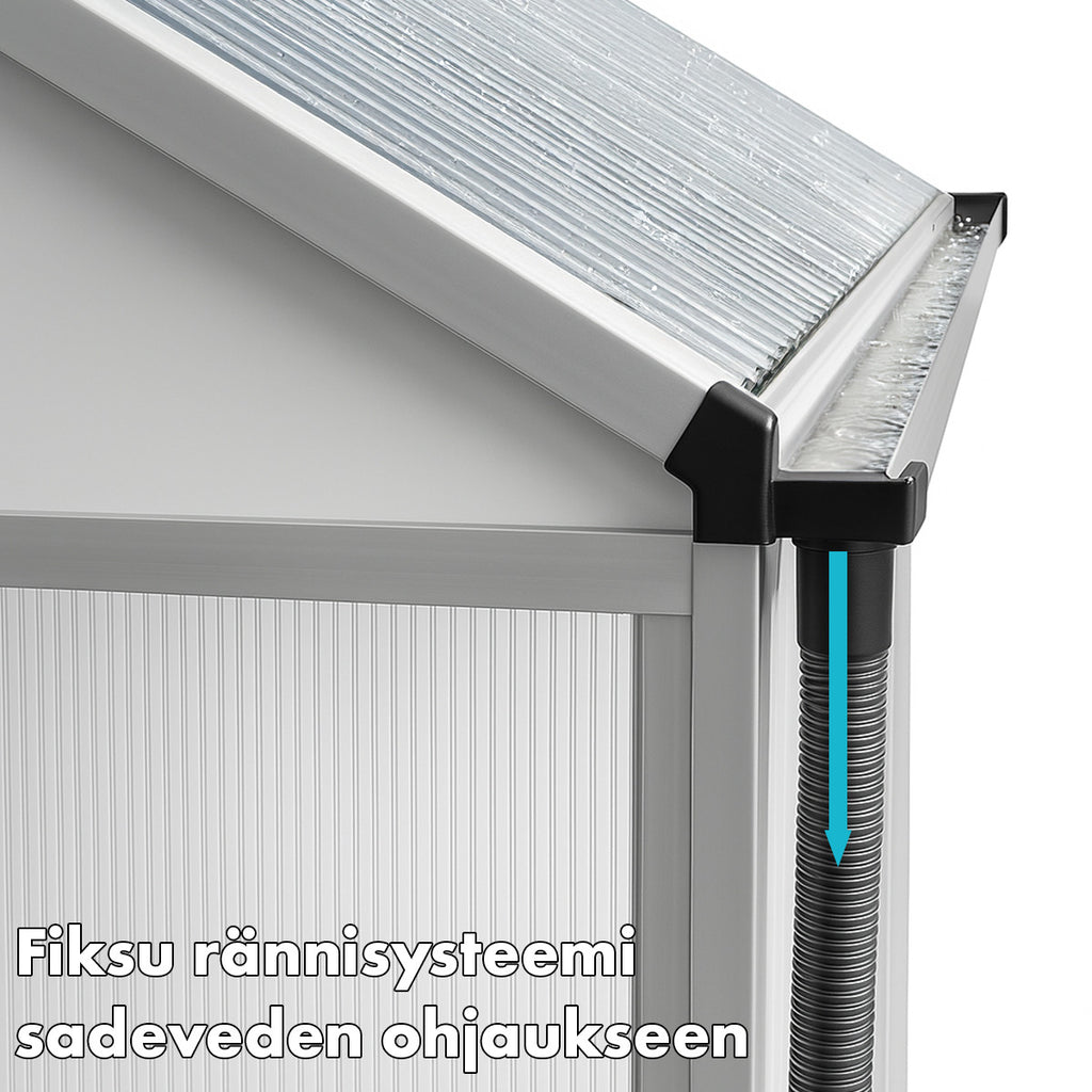 POHJOLA GARDEN Iso Kasvihuone 10m2 + Sokkeli & Rännit, 4mm 800g/M2 Kennolevyt, musta