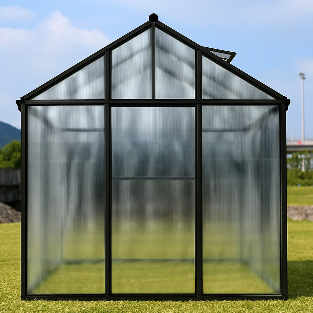 POHJOLA GARDEN Kasvihuone 5,4m2 + Sokkeli & Rännit, Extra kestävä 600g/m2 kennolevy, musta