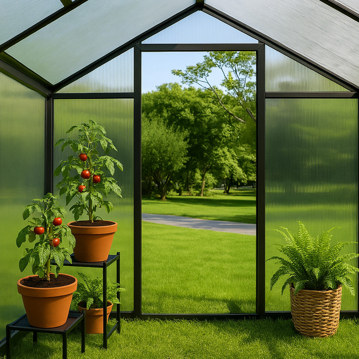 POHJOLA GARDEN Iso Kasvihuone 10m2 + Sokkeli & Rännit, 4mm 800g/M2 Kennolevyt, musta