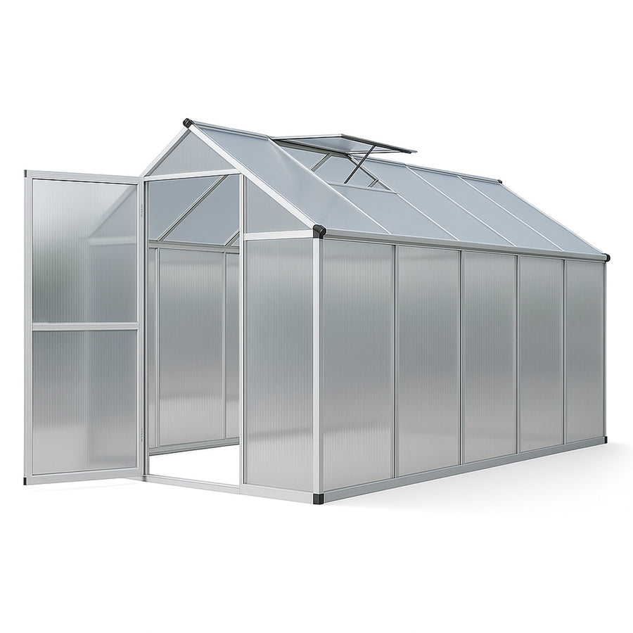 Växthus 5,4 m² – 4 mm cellplåt, aluminiumram, sockel och rännor