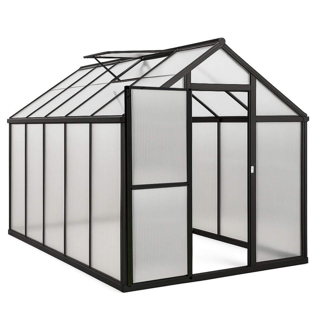 POHJOLA GARDEN Kasvihuone 5,4m2 + Sokkeli & Rännit, Extra kestävä 600g/m2 kennolevy, musta