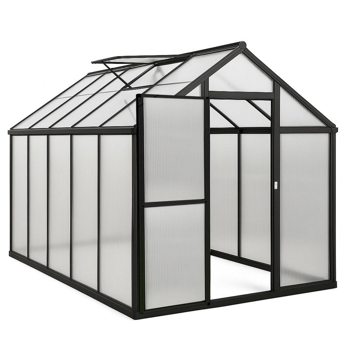 POHJOLA GARDEN Kasvihuone 5,4m2 + Sokkeli & Rännit, Extra kestävä 600g/m2 kennolevy, musta