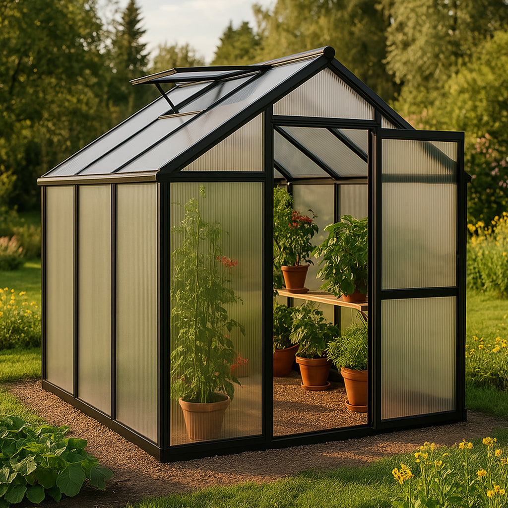 POHJOLA GARDEN Kasvihuone 3,3m²: Tukeva Runko, Paksut Paneelit, Sokkeli & Rännit - Helppo Koota Musta