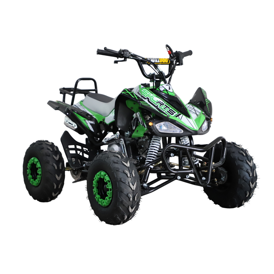 Barnmoped 110cc – halvautomatisk, 48 km/h, justerbar tumgas, svart-grön
